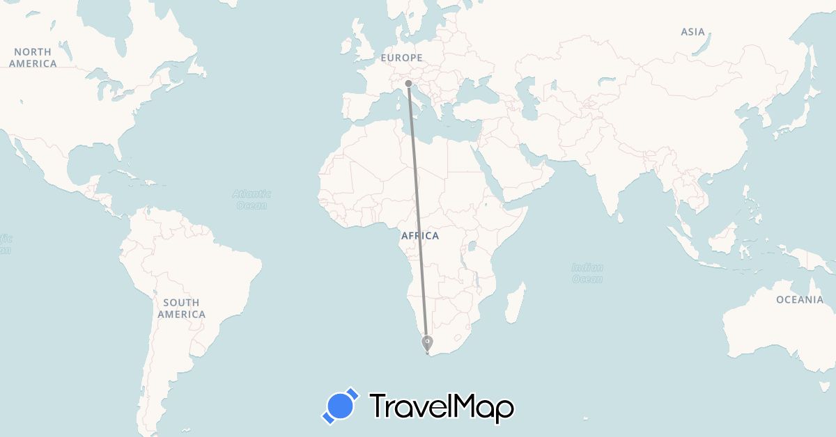 TravelMap itinerary: driving, plane in Italy, South Africa (Africa, Europe)